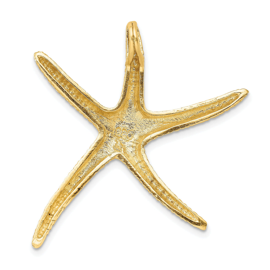 14k Yellow Gold Solid Open Back Textured Diamond Polished Finish Starfish Slide Pendant