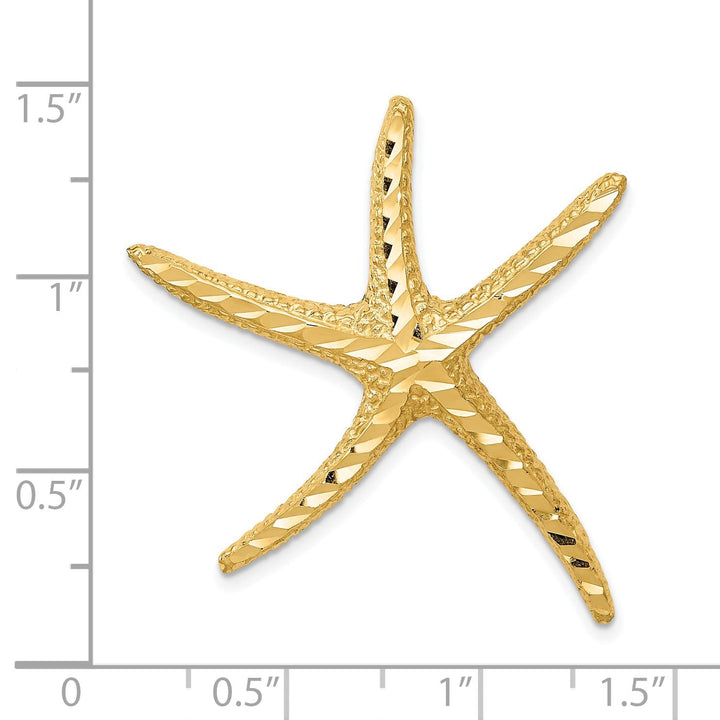 14k Yellow Gold Solid Open Back Textured Diamond Polished Finish Starfish Slide Pendant