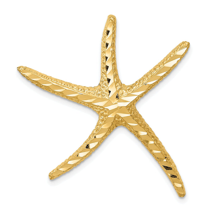 14k Yellow Gold Solid Open Back Textured Diamond Polished Finish Starfish Slide Pendant