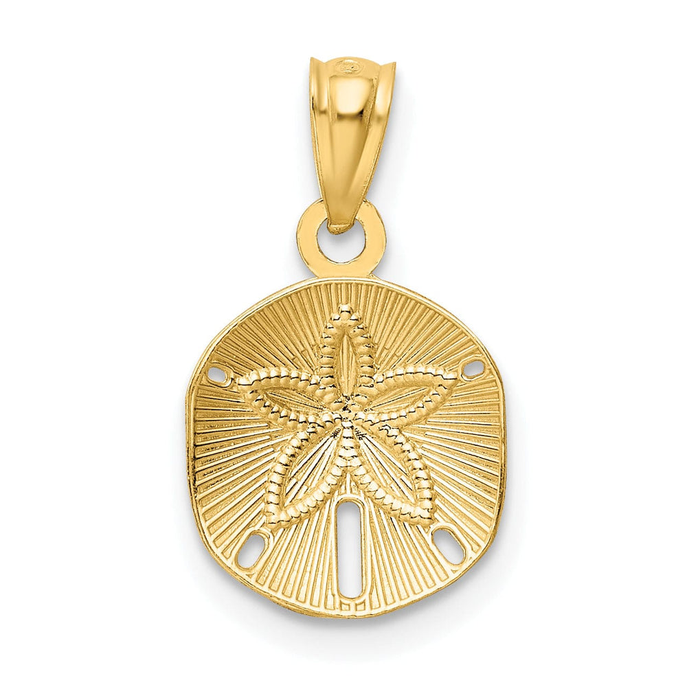 14k Yellow Gold Open Back Solid Satin Diamond Cut Finish Sea Sand Dollar Charm Pendant