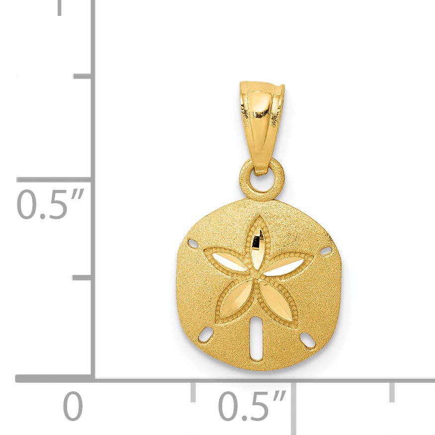 14k Yellow Gold Open Back Solid Satin Diamond Cut Finish Sea Sand Dollar Charm Pendant