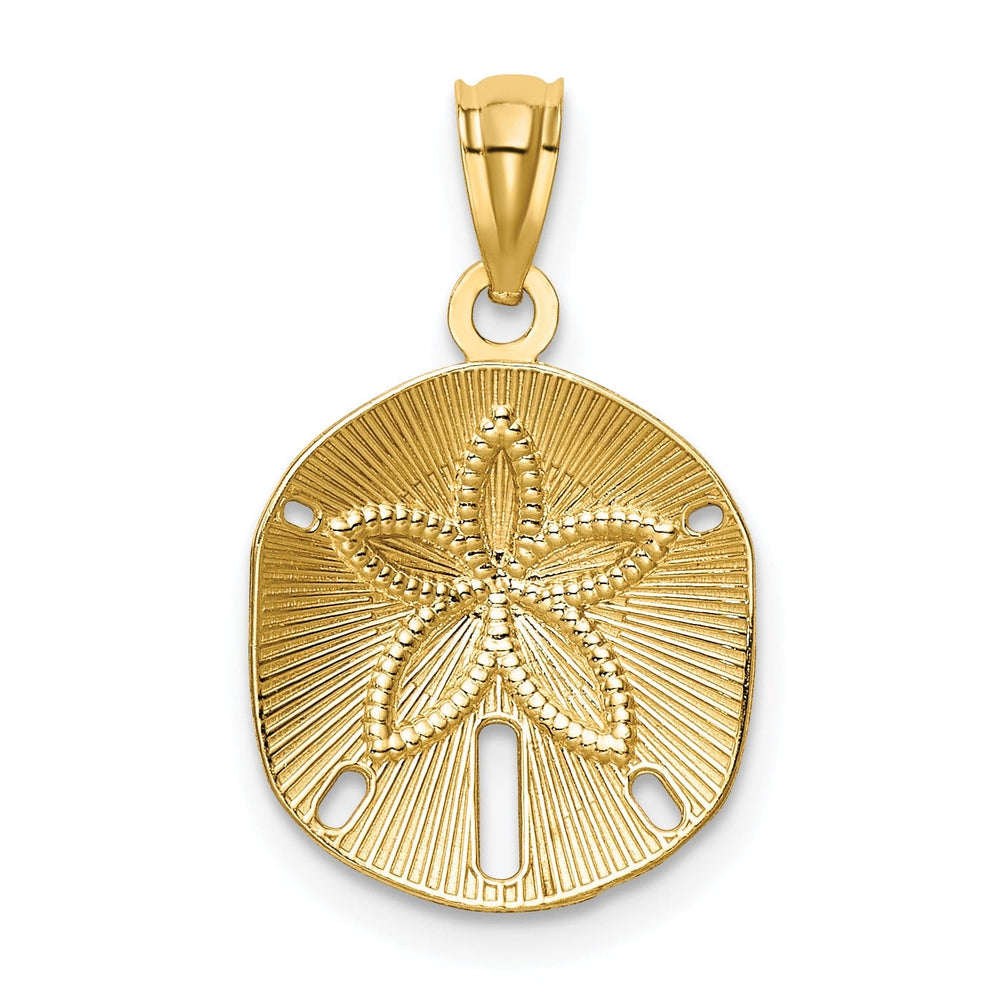 14k Yellow Gold Solid Open Back Satin Diamond Cut Finish Sea Sand Dollar Charm Pendant