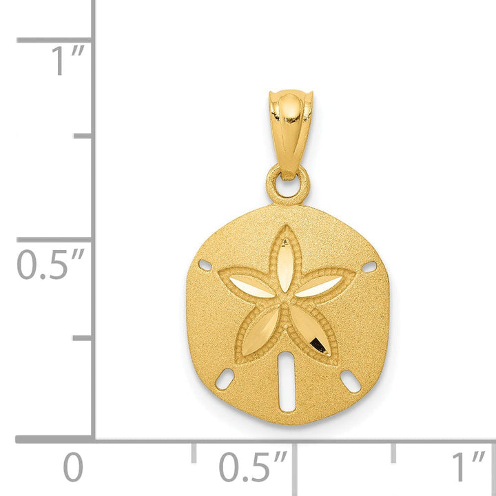 14k Yellow Gold Solid Open Back Satin Diamond Cut Finish Sea Sand Dollar Charm Pendant