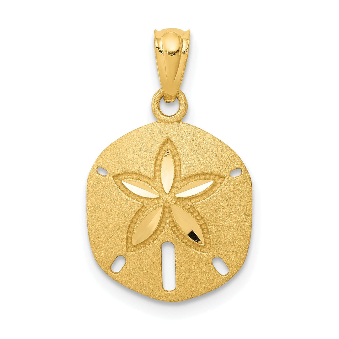 14k Yellow Gold Solid Open Back Satin Diamond Cut Finish Sea Sand Dollar Charm Pendant