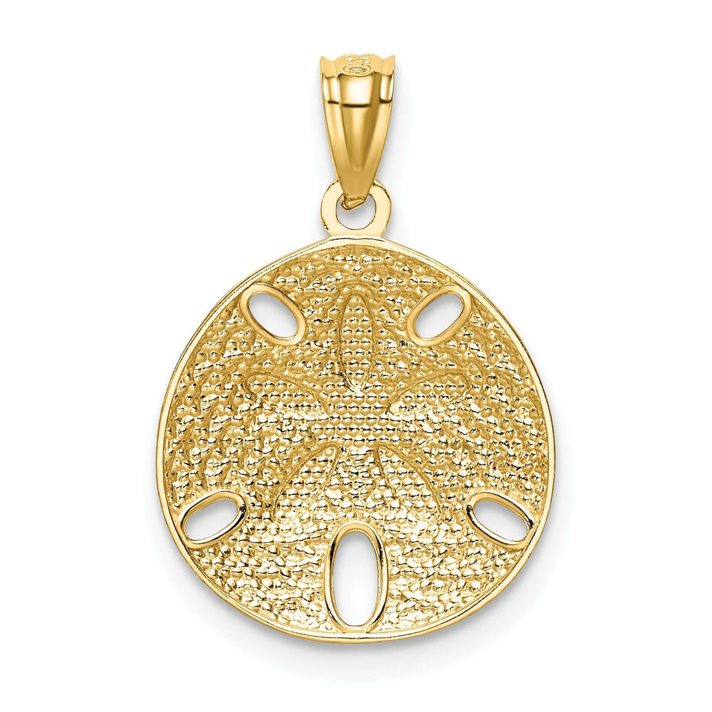 14k Yellow Gold, White Rhodium Solid Open Back Satin Diamond Cut Finish Sea Sand Dollar Charm Pendant