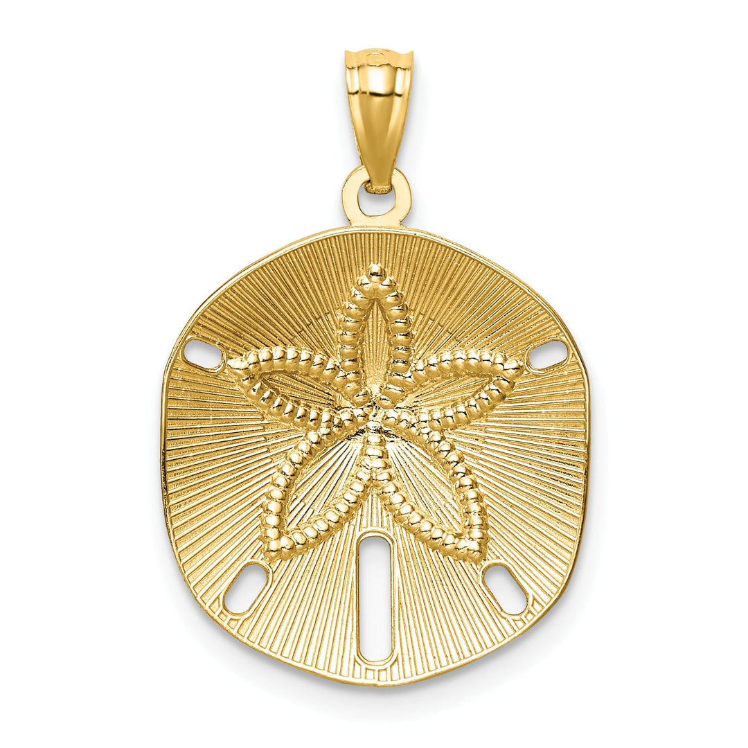 14k Yellow Gold Solid Open Back Diamond Cut Satin Finish Sea Sand Dollar Charm Pendant