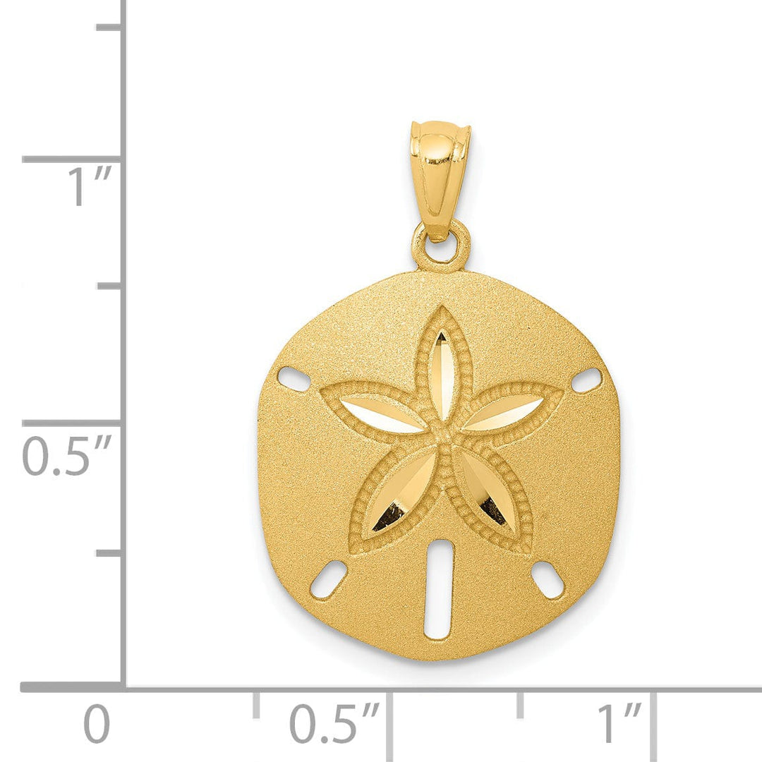 14k Yellow Gold Solid Open Back Diamond Cut Satin Finish Sea Sand Dollar Charm Pendant