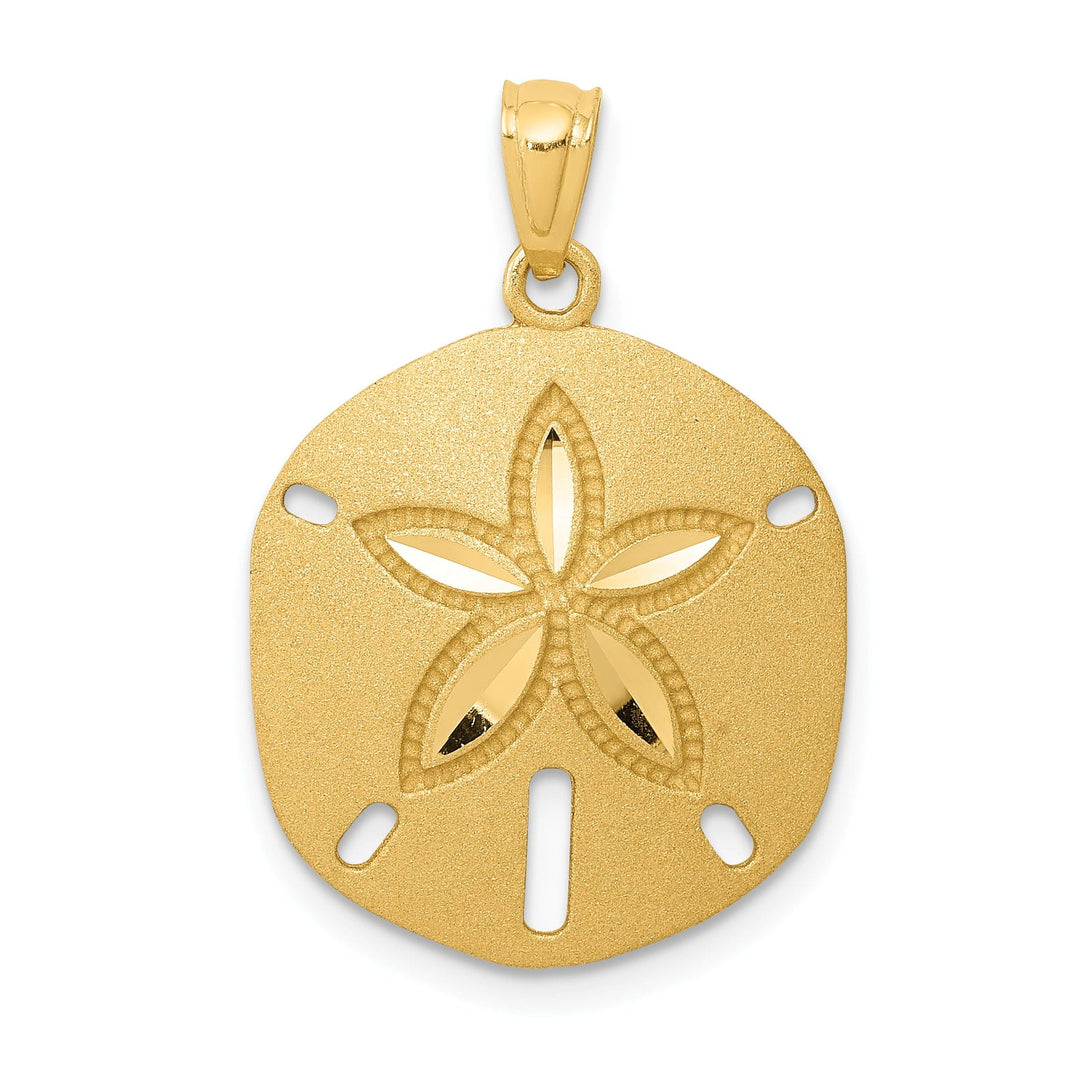 14k Yellow Gold Solid Open Back Diamond Cut Satin Finish Sea Sand Dollar Charm Pendant