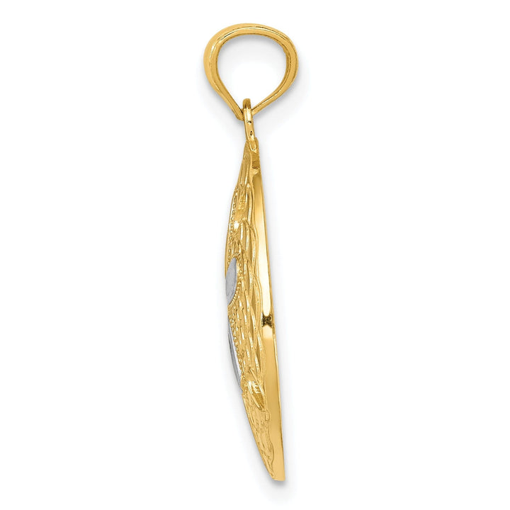 14k Yellow Gold, White Rhodium Solid Open Back Polished Diamond Cut Finish Sea Sand Dollar Charm Pendant