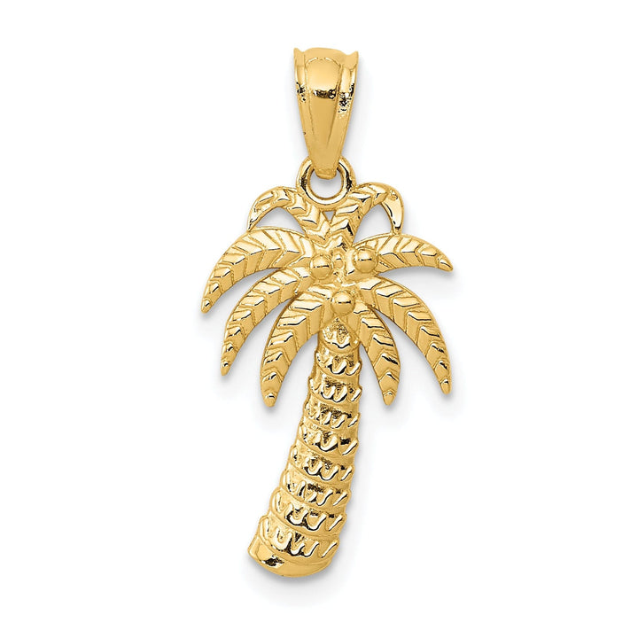 14k Yellow Gold Textured Polished Finish Open Back Solid Palm Tree Charm Pendant