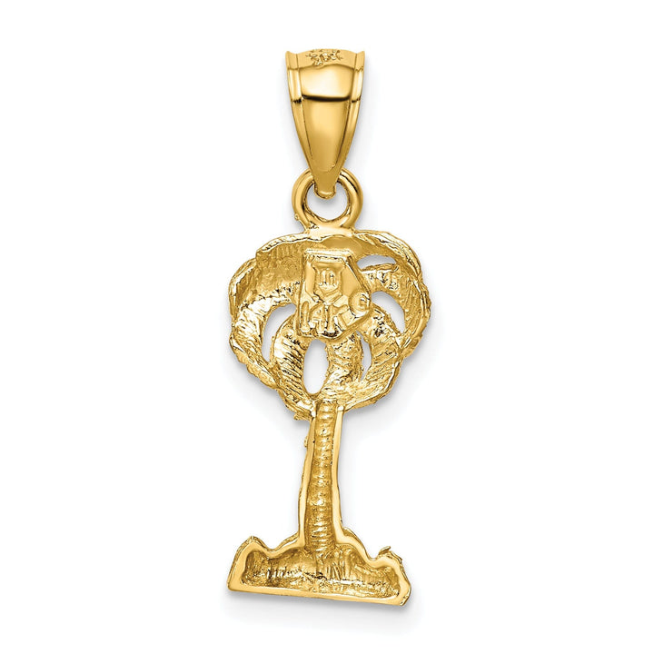 14k Yellow Gold Solid Polished Diamond Cut Finish Open Back Palm Tree Pendant