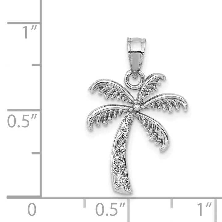 14k White Gold Solid Polish Engraved Finish Design Men's Palm Tree Charm Pendant