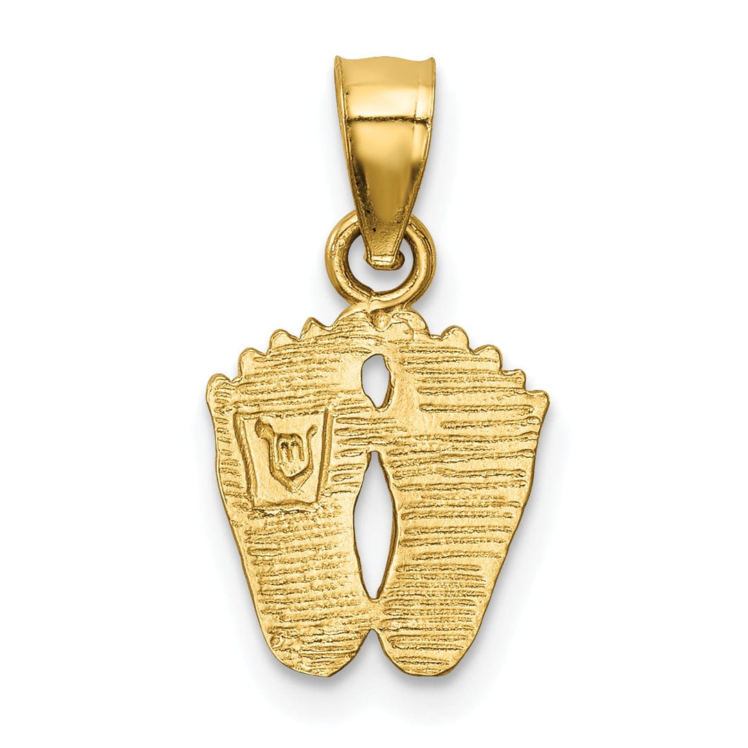 14k Yellow Gold Solid Satin Diamond Cut Finish Flat Back Footprints Charm Pendant