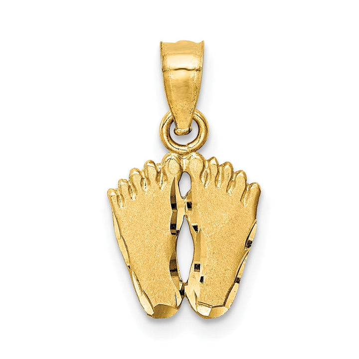 14k Yellow Gold Solid Satin Diamond Cut Finish Flat Back Footprints Charm Pendant