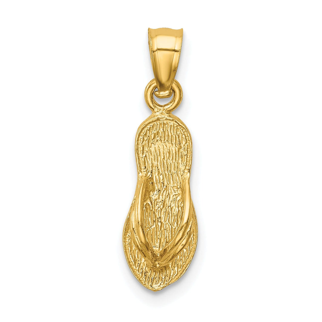 14k Yellow Gold Solid Polished Textured Finish 3-Dimensional Single Flip Flop Sandle Charm Pendant