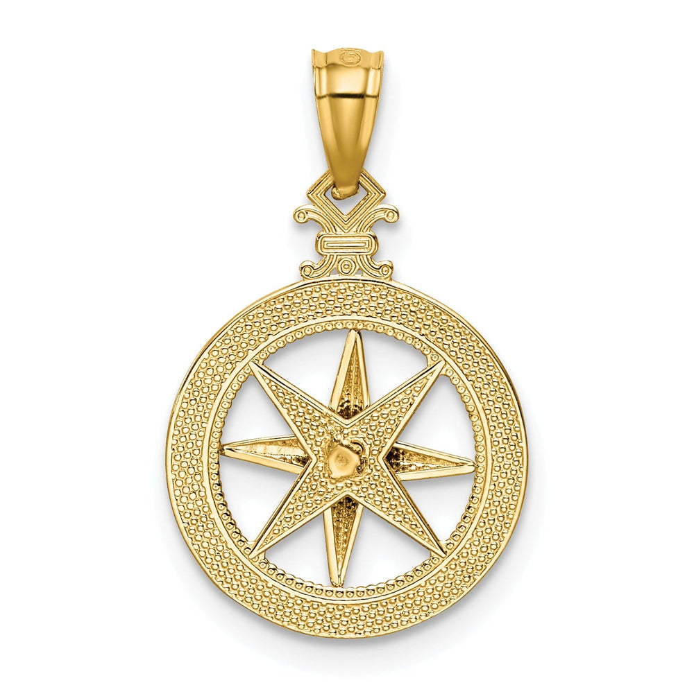 14k Yellow Gold Solid D.C Polished Finish Compass Pendant