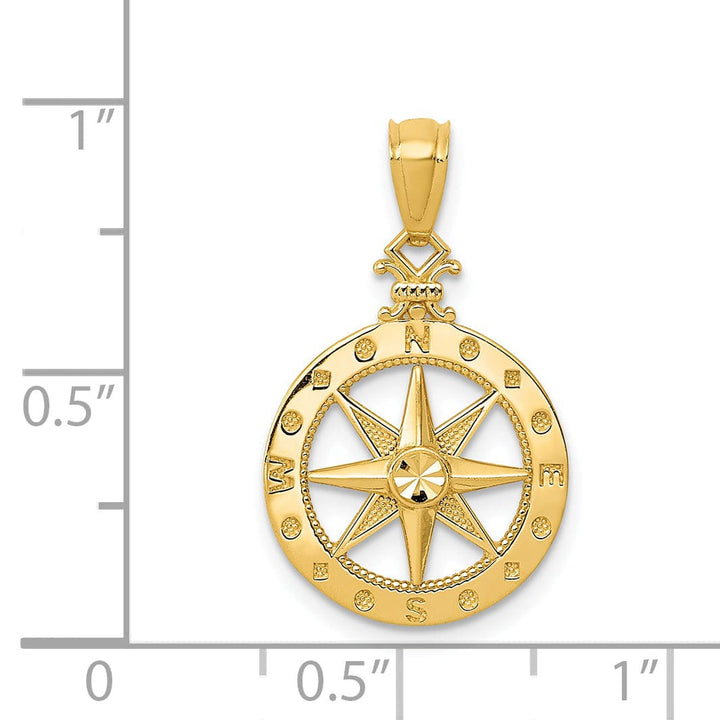 14k Yellow Gold Solid D.C Polished Finish Compass Pendant