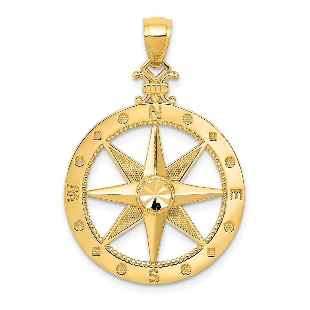 14k Yellow Gold Solid Compass Charm Pendant