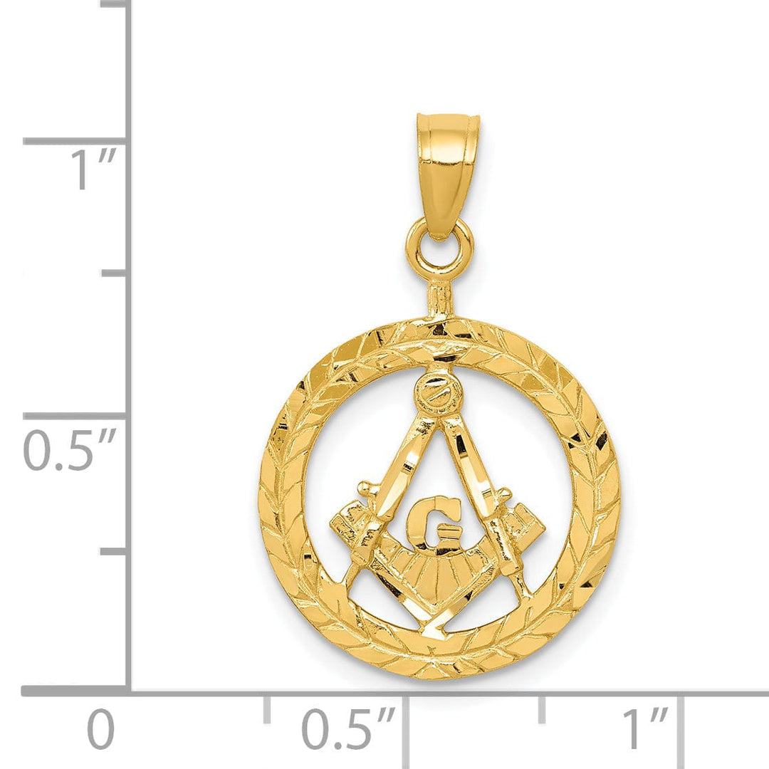 14k Yellow Gold Masonic Symbol Wreath Pendant