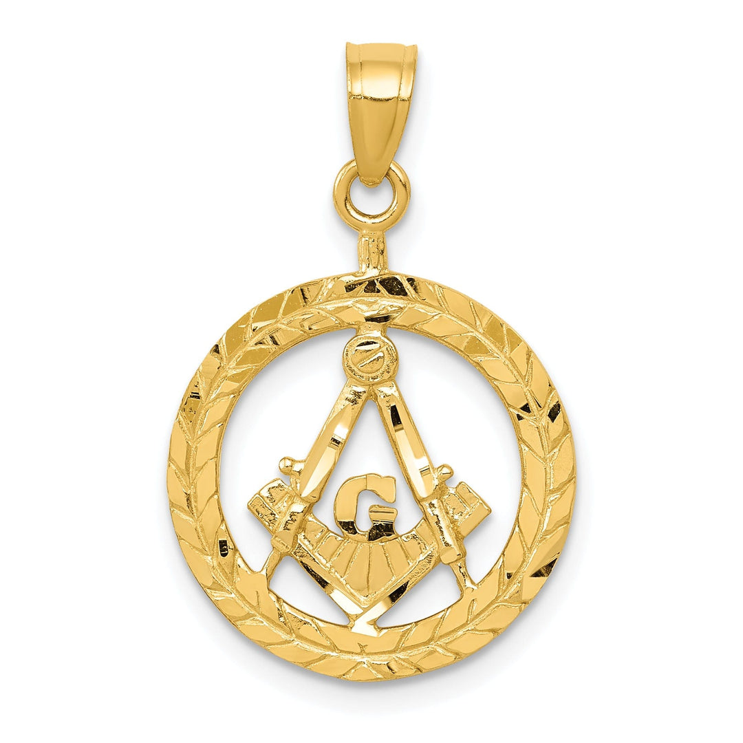14k Yellow Gold Masonic Symbol Wreath Pendant