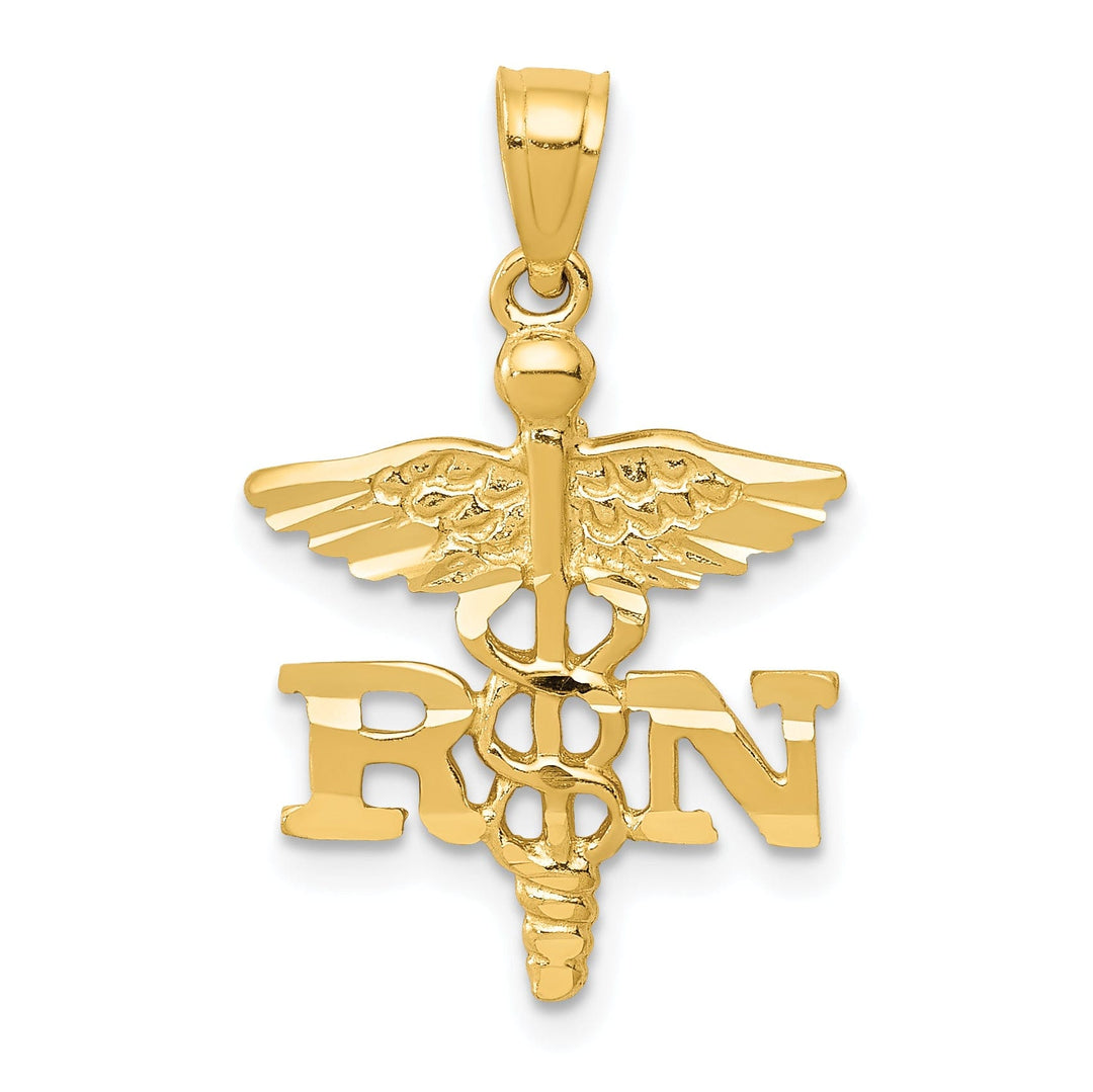 14k Yellow Gold Solid Polish R.N Nurse Pendant