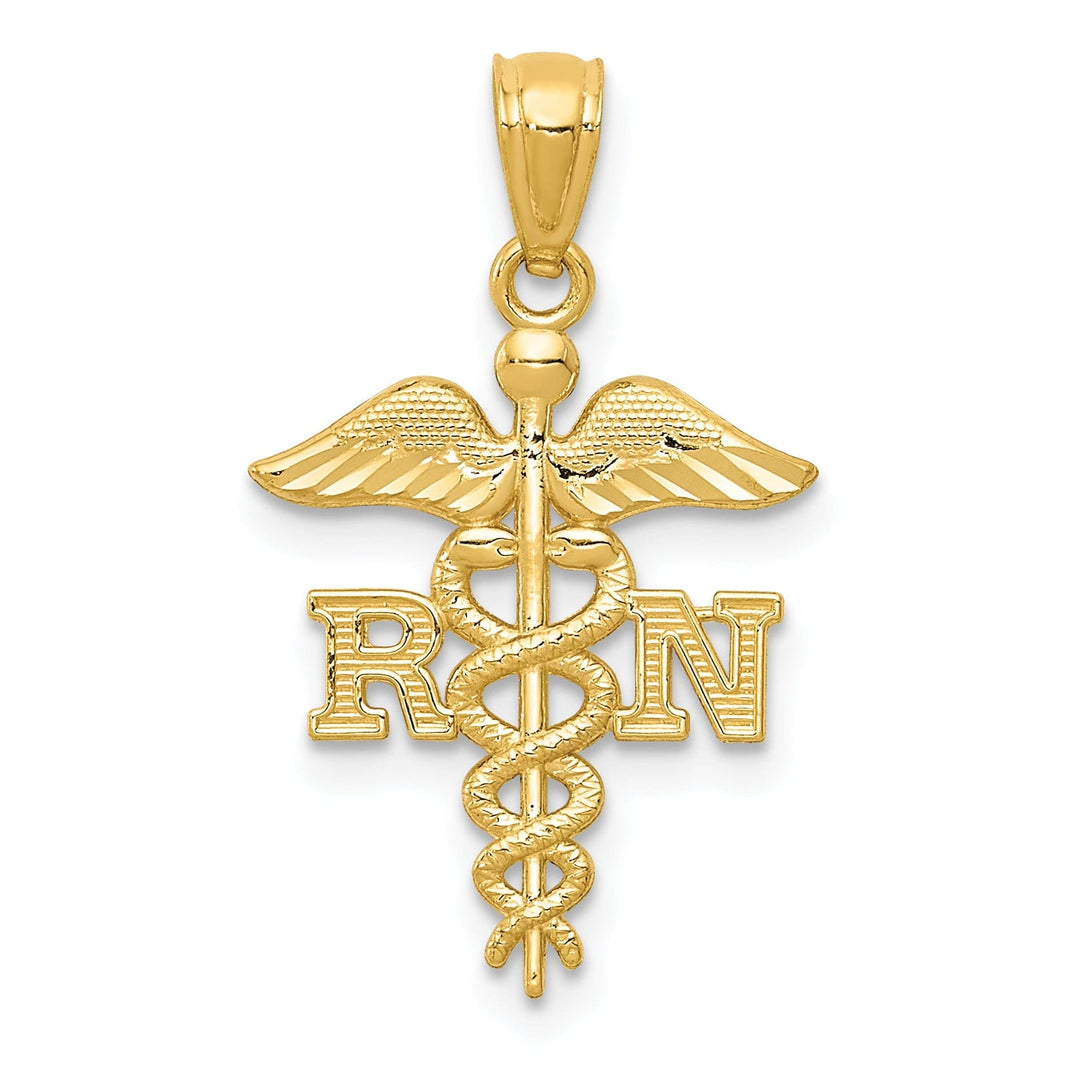 14k Yellow Gold Solid Concave R.N Nurse Pendant