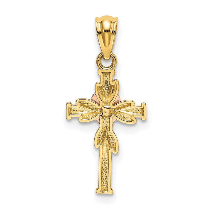 14kYellow Rose Gold Cross Flower Design Pendant