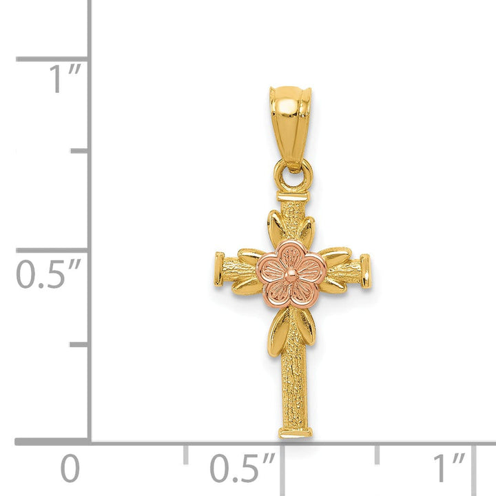 14kYellow Rose Gold Cross Flower Design Pendant