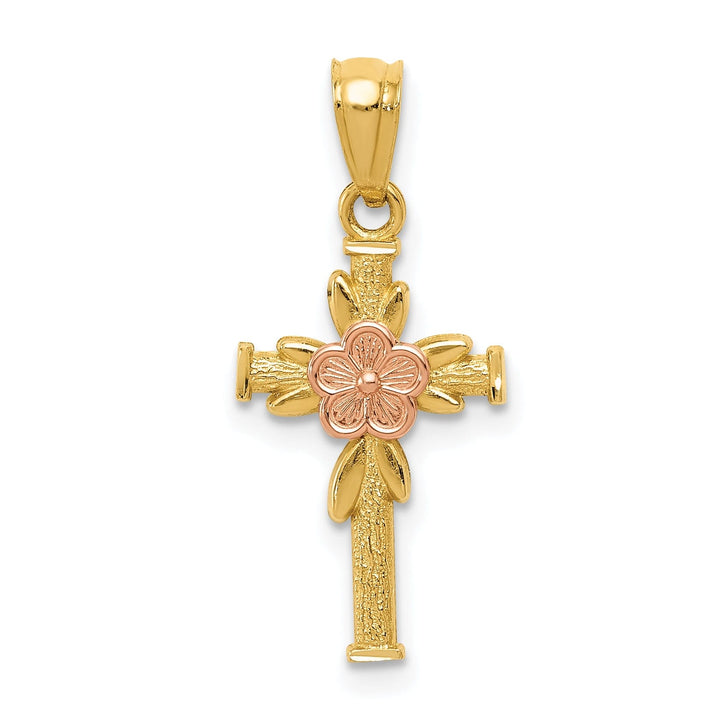 14kYellow Rose Gold Cross Flower Design Pendant