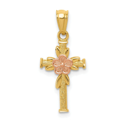 14kYellow Rose Gold Cross Flower Design Pendant at $ 62.82 only from Jewelryshopping.com