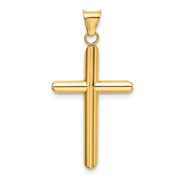 14k Yellow Gold Polished 3-D Tube Cross Pendant