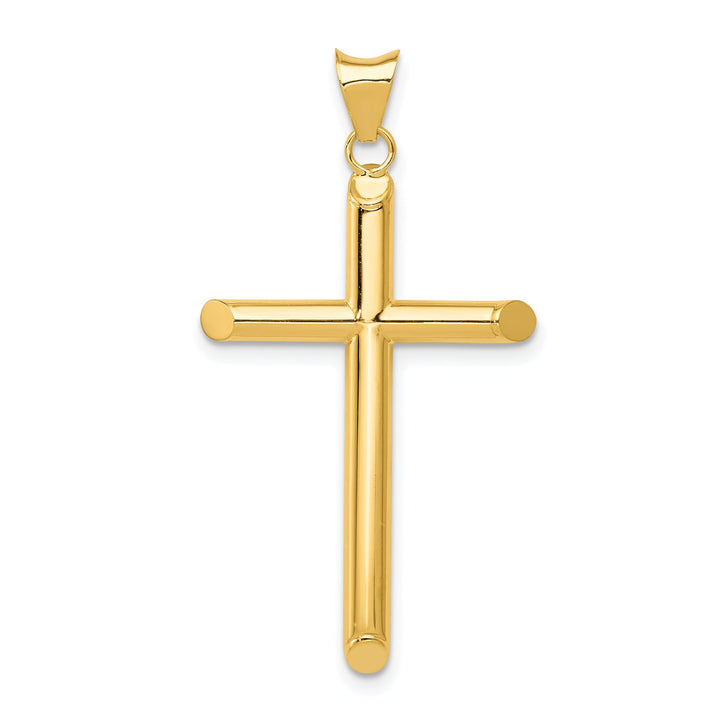 14k Yellow Gold Polished 3-D Tube Cross Pendant