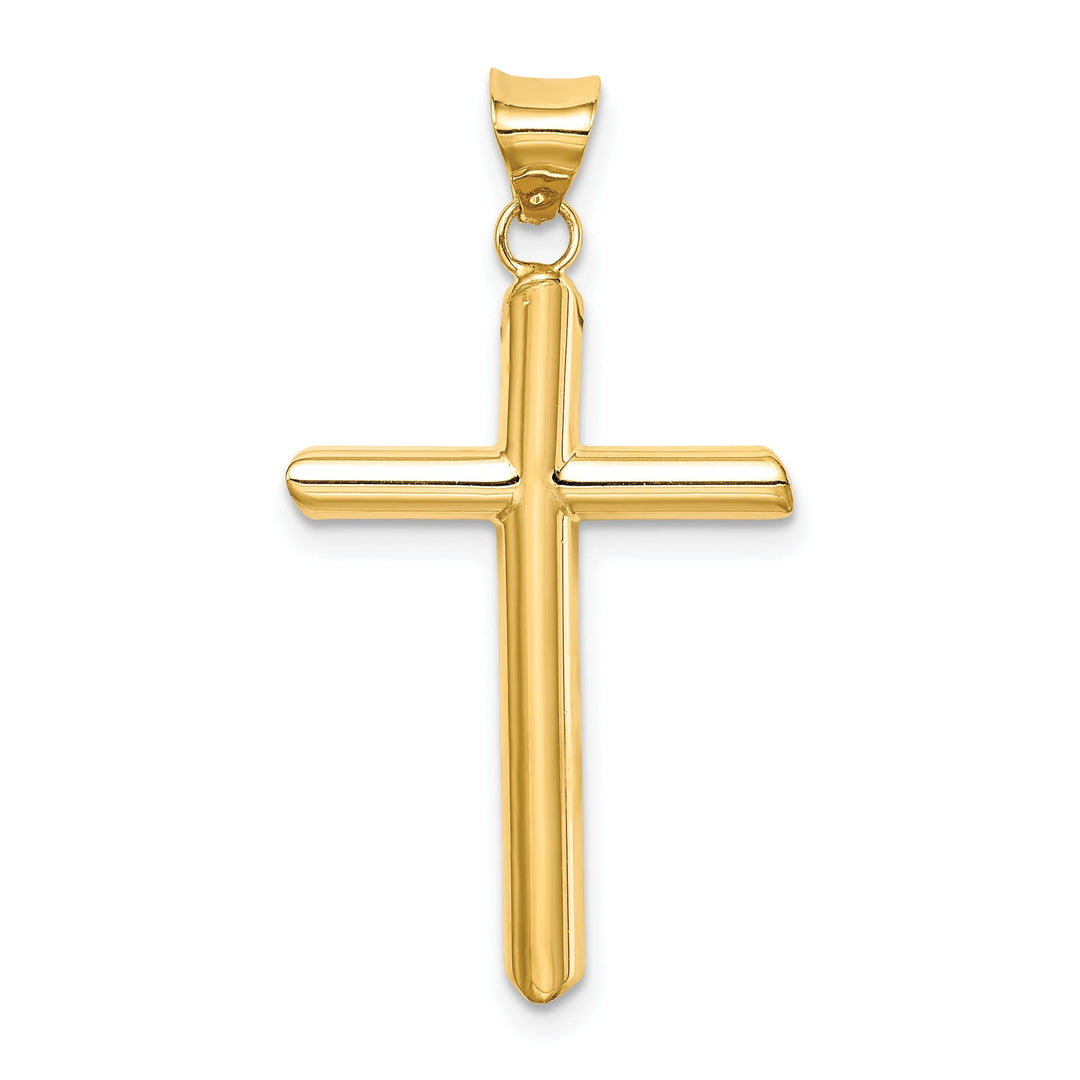 14k Yellow Gold Polished 3-D Tube Cross Pendant