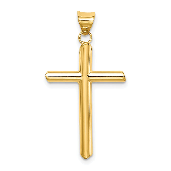 14k Yellow Gold Polished 3-D Tube Cross Pendant