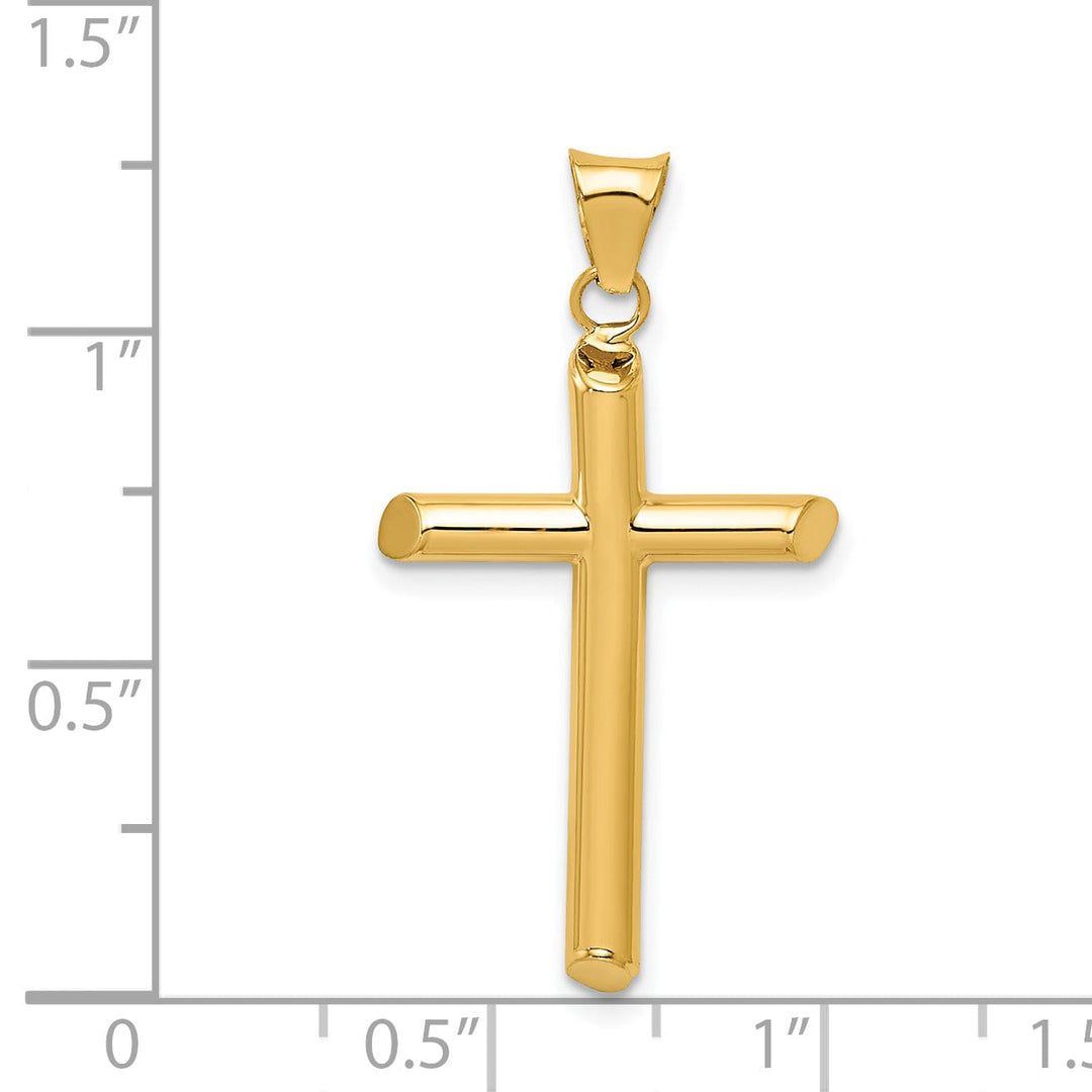 14k Yellow Gold Polished 3-D Tube Cross Pendant