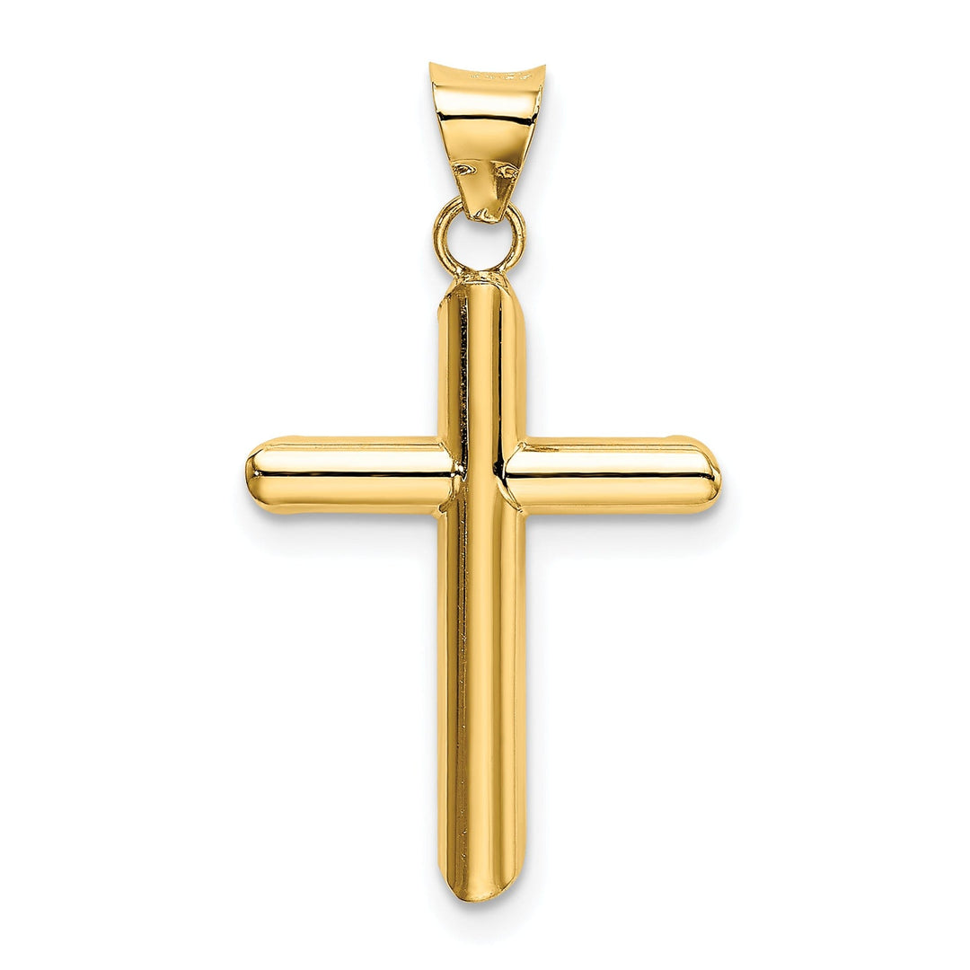 14k Yellow Gold Polished 3-D Tube Cross Pendant