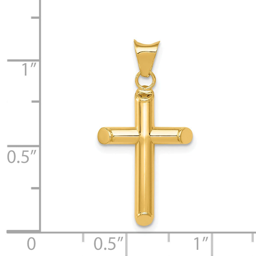 14k Yellow Gold Polished 3-D Tube Cross Pendant