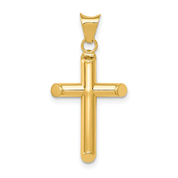 14k Yellow Gold Polished 3-D Tube Cross Pendant