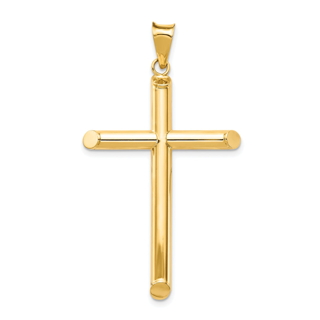 14k Yellow Gold Polished 3-D Tube Cross Pendant