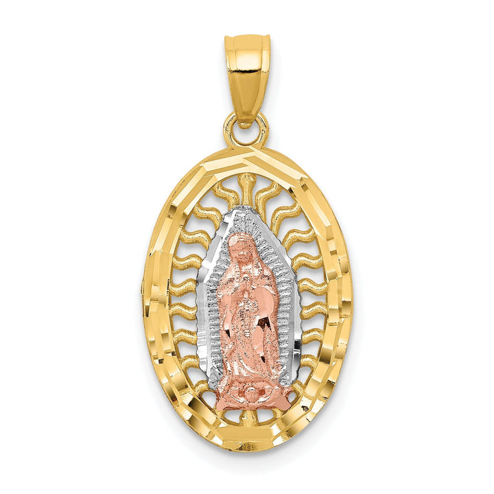 14k Two Tone Gold Oval Lady of Guadalupe Charm