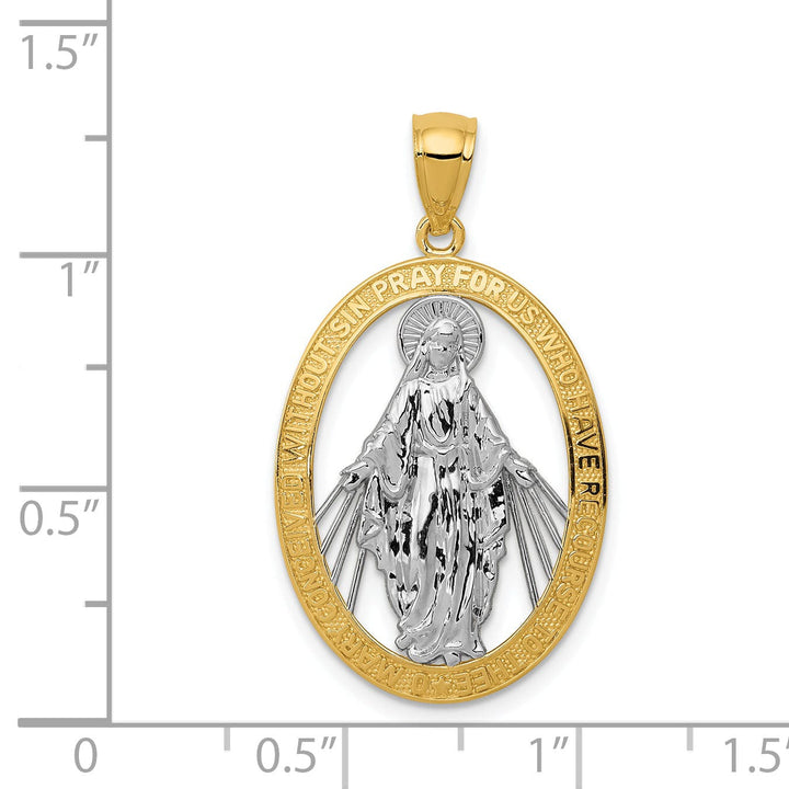 14k Two Tone Gold Miraculous Medal Pendant