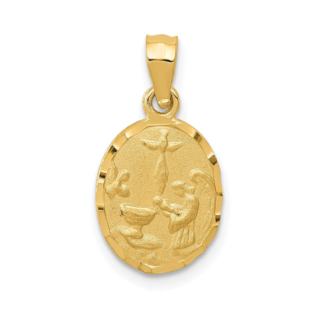 14K Yellow Gold Satin Polished D.C Finish Oval Shape Baptism Pendant