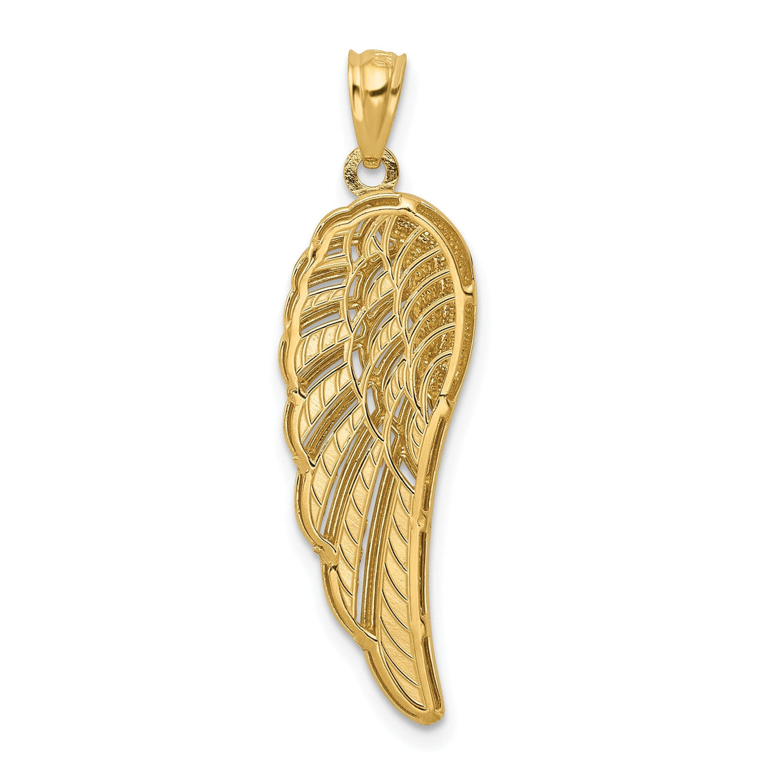 14K Yellow Gold Rhodium Polished D.C 3-D Two Level Angel Wing Pendant