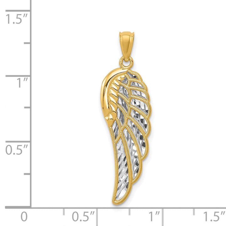 14K Yellow Gold Rhodium Polished D.C 3-D Two Level Angel Wing Pendant