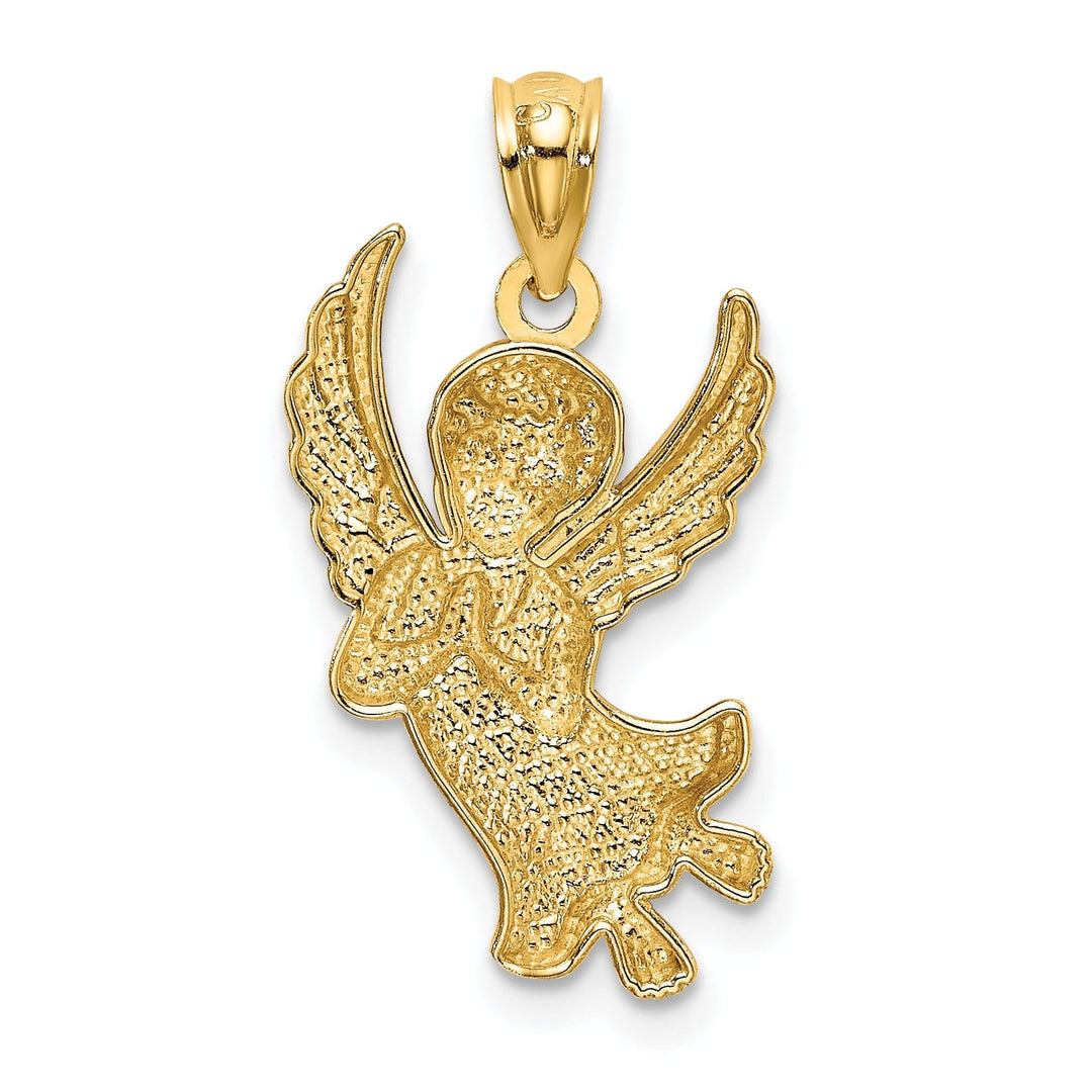 14k Yellow Gold White Rhodium D.C Finish Concave Praying Angel Pendant