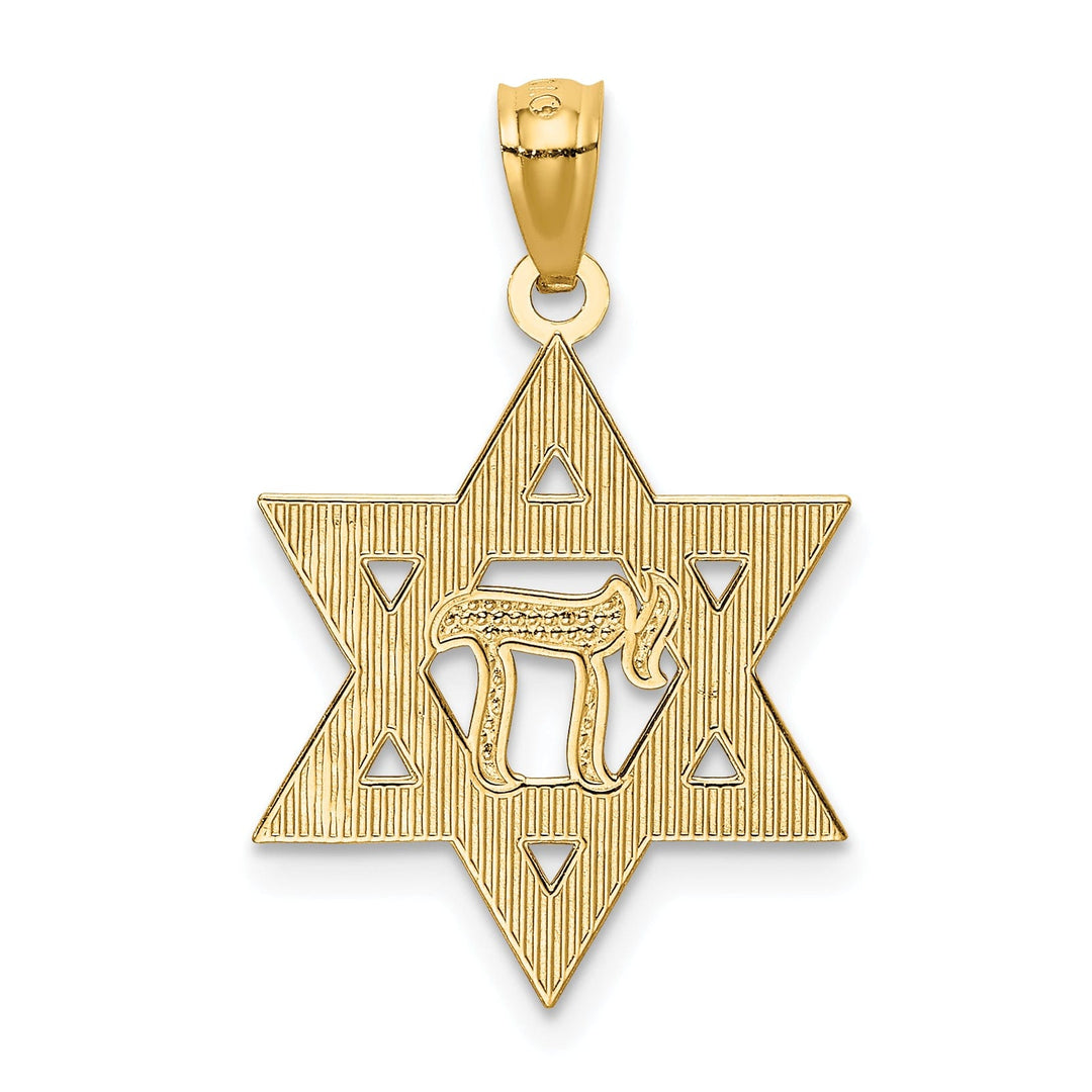 14K Yellow Gold Polished D.C Finish Star of David with Chai Pendant