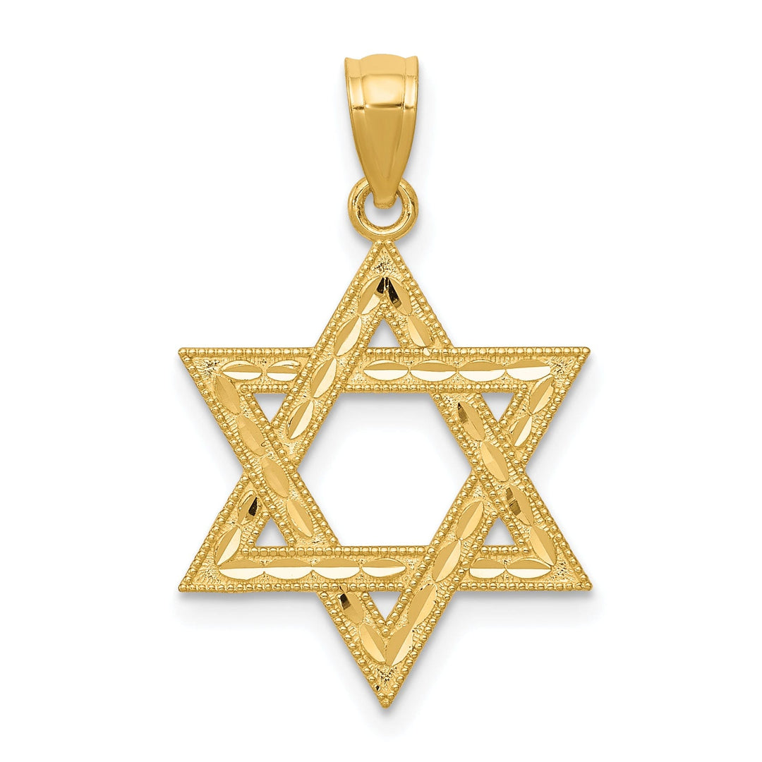 14K Yellow Gold Texture D.C Polished Finish Solid Star of David Pendant