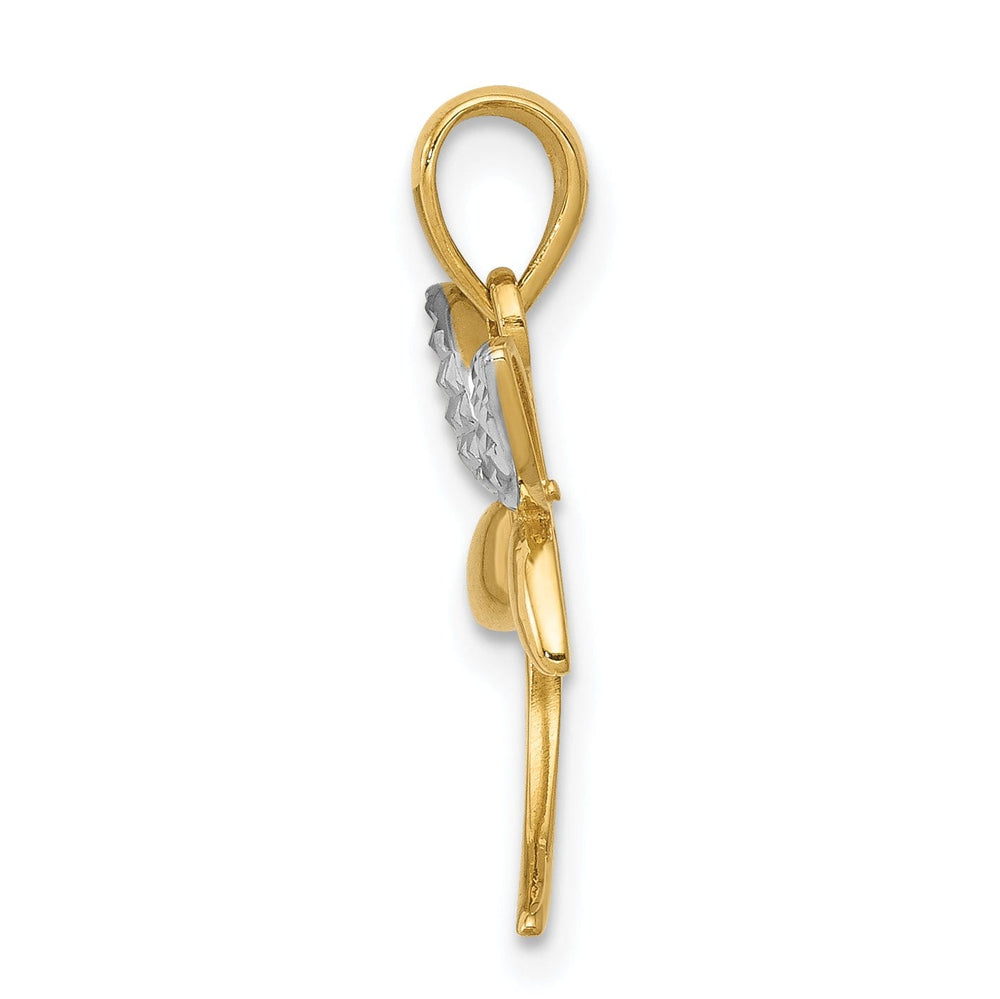 14k Yellow Gold White Rhodium Open Back Solid Polished Diamond Cut Finish Dragonfly Charm Pendant