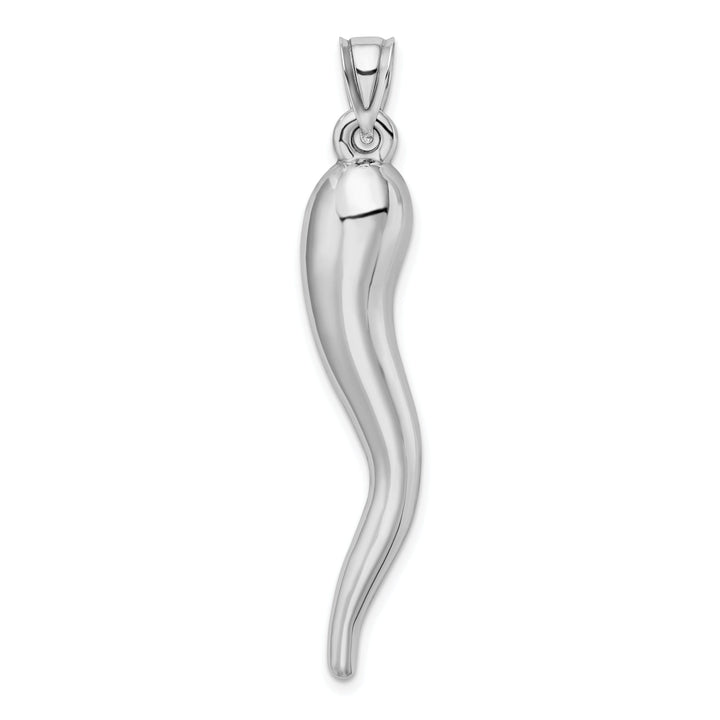 14k White Gold Hollow Polished Finish 3D Men's Italian Horn Charm Pendant