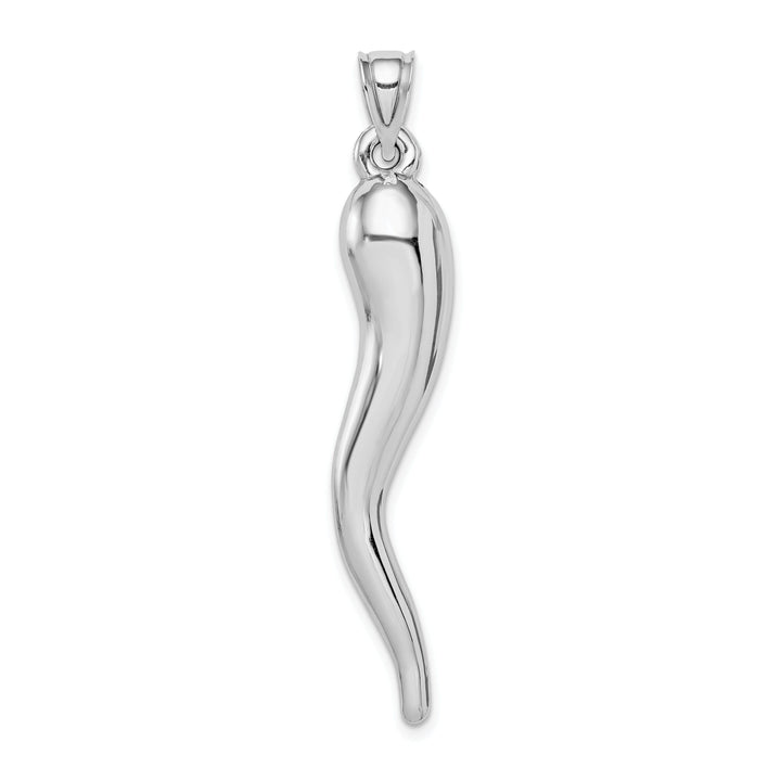 14k White Gold Hollow Polished Finish 3D Men's Italian Horn Charm Pendant